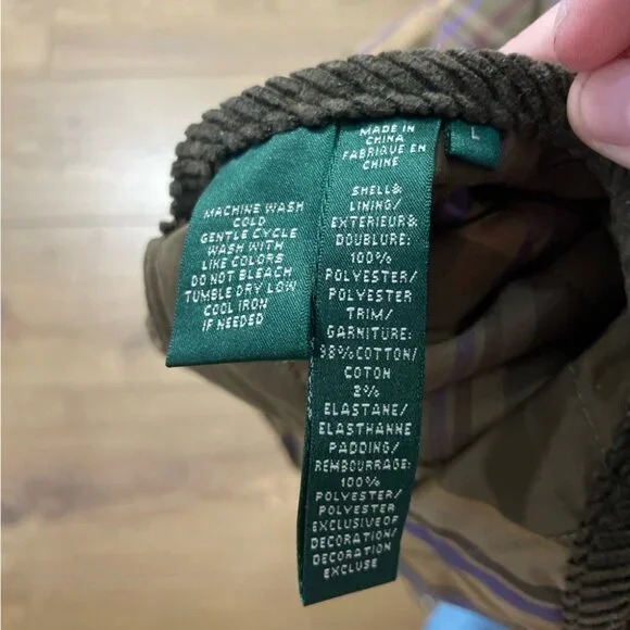 Lauren Ralph Lauren Vintage 90s Reversible Vest Plaid Brown Corduroy Zip Front L - Picture 4 of 6